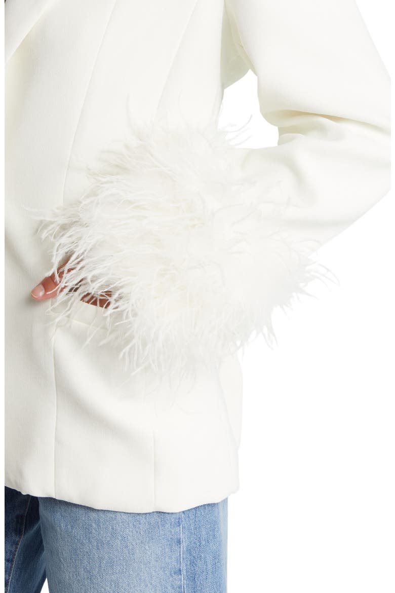 Iman Feather Trim Oversize Crepe Blazer, Alternate, color, IVORY