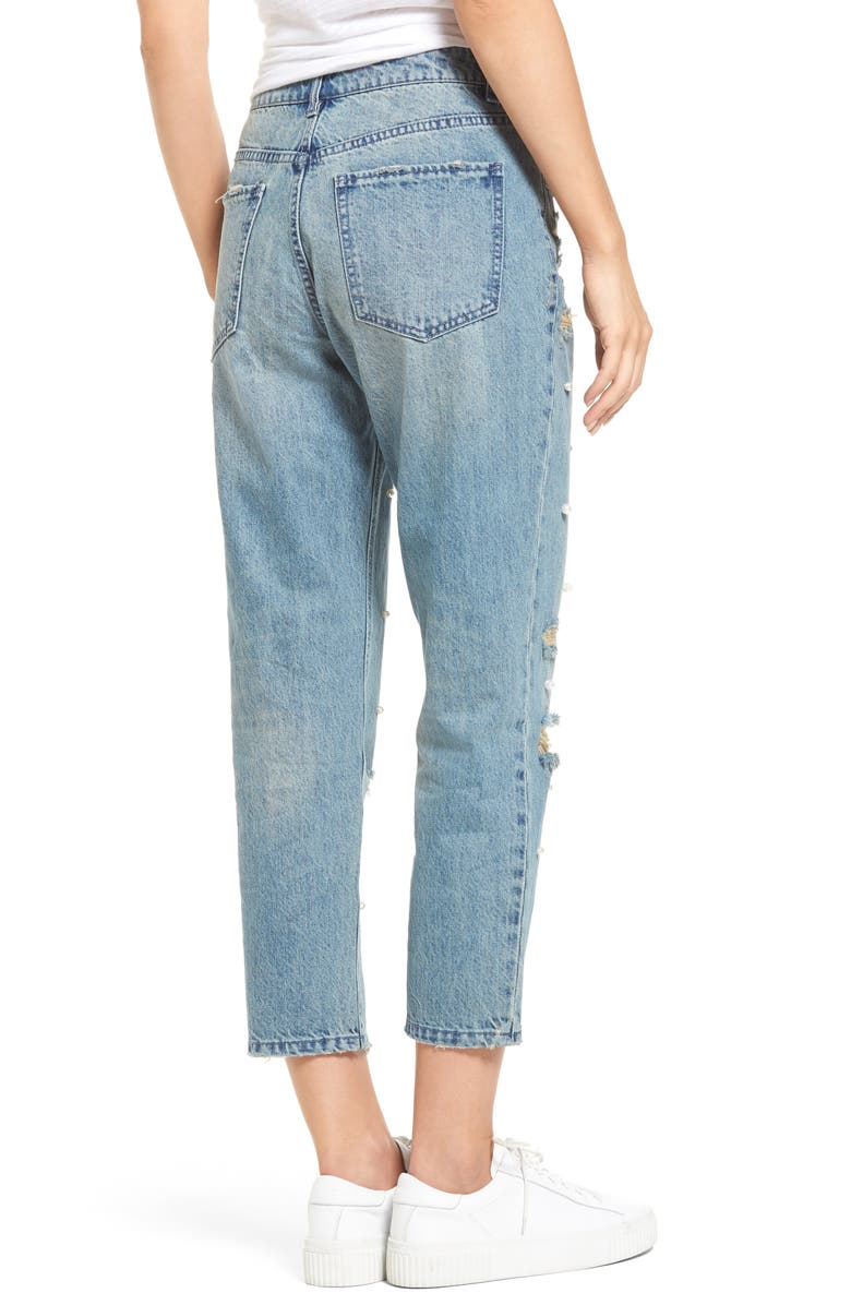 Tinsel Distressed Pearl Boyfriend Jeans, Alternate, color,