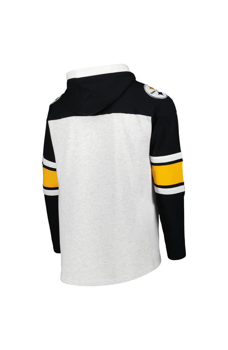 '47 Men's '47 Pittsburgh Steelers Heather Gray Gridiron Lace-Up Pullover Hoodie, Alternate, color, 