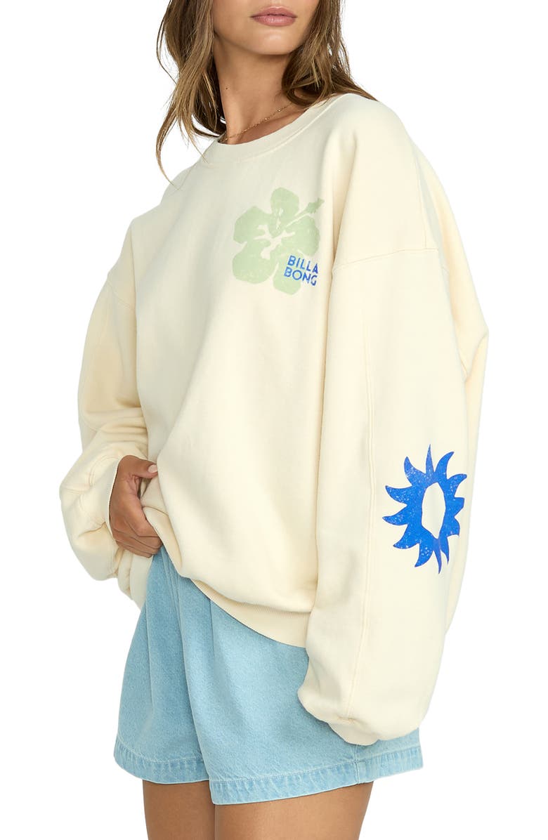 Billabong Water Signs Kendal Oversize Crewneck Fleece Sweatshirt, Alternate, color, Whitecap