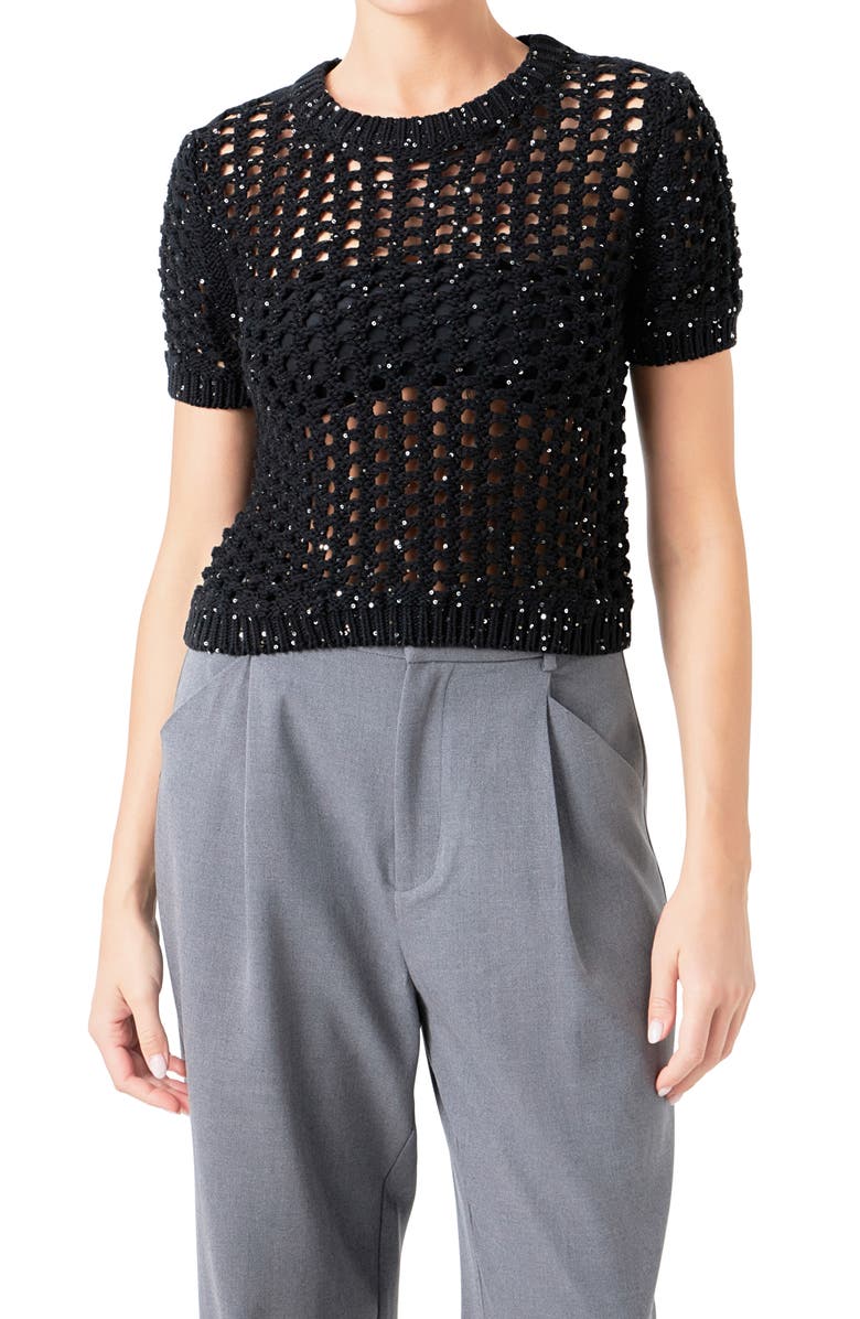 Endless Rose Sequin Open Stitch Sweater, Alternate, color, 