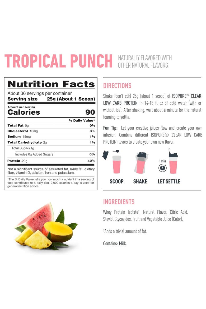 Infusions Clear Whey Protein Isolate Powder Tropical Punch, Alternate, color, None