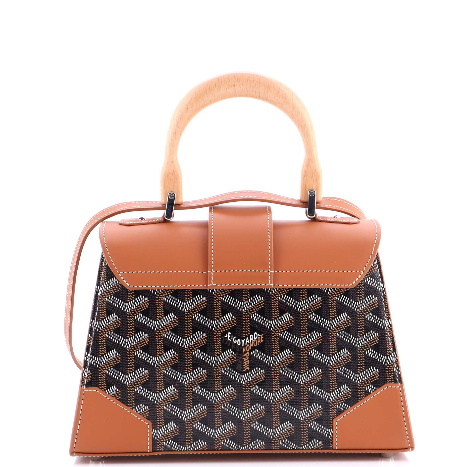Pre-Owned Goyard Structured Saigon Top Handle Bag Coated Canvas with Leather Mini, Alternate, color, Brown
