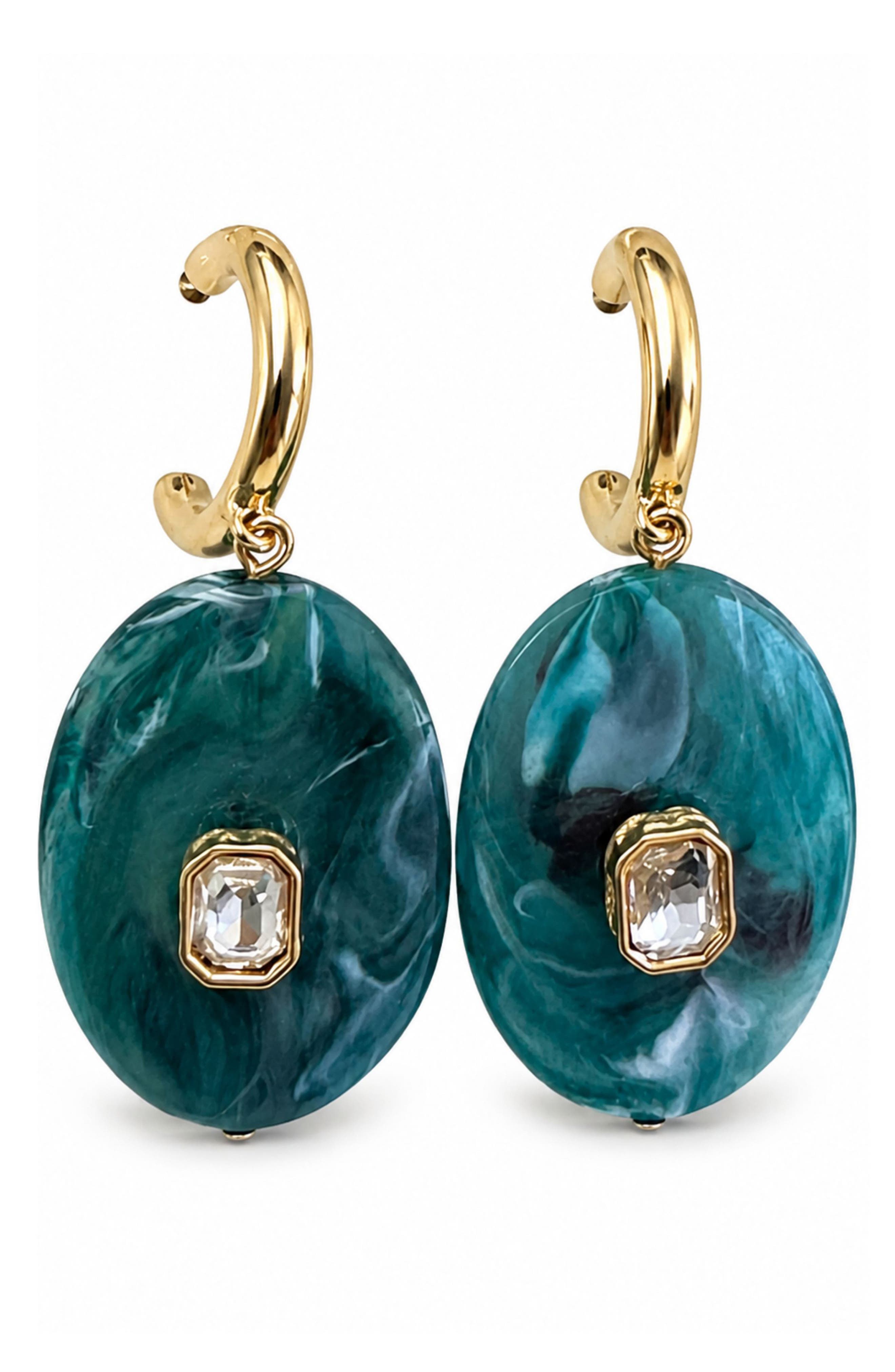 Resin Disc Crystal Drop Earrings