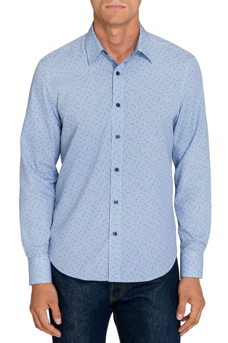 Geo Floral Performance Shirt, Main, color, WHITE/ PURPLE