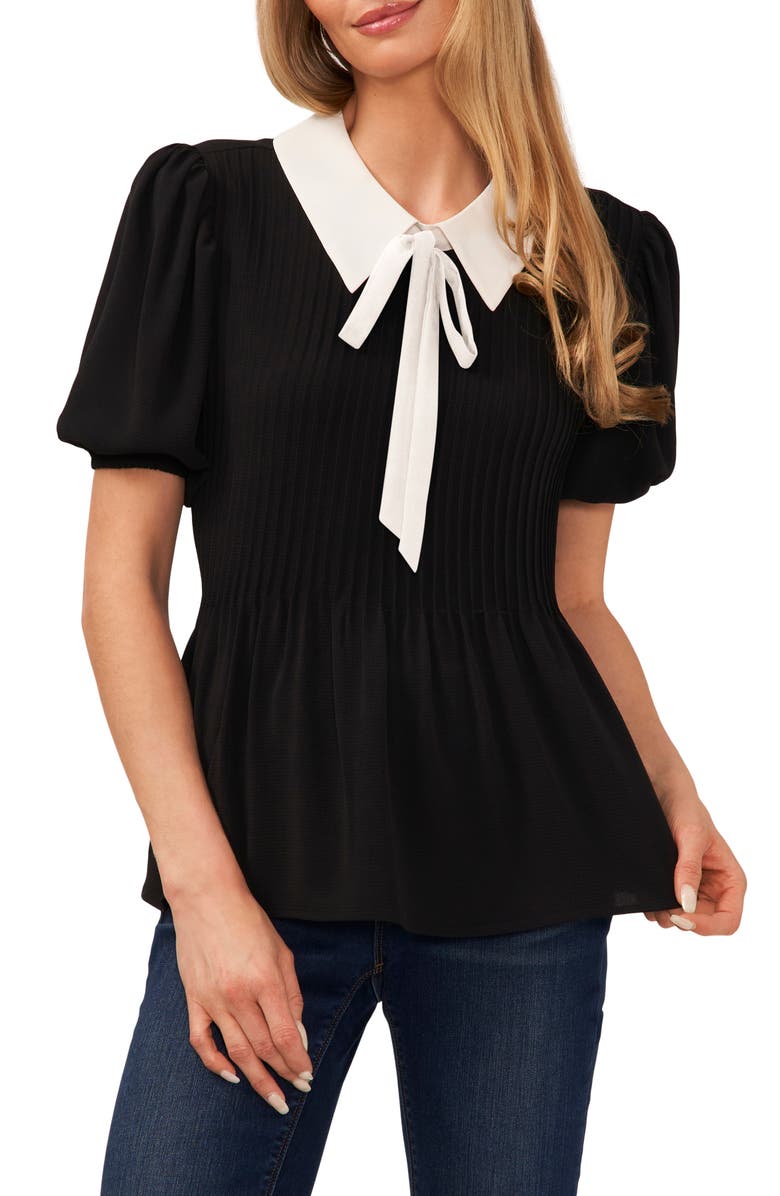CeCe Pintuck Puff Sleeve Collar Blouse, Main, color, 