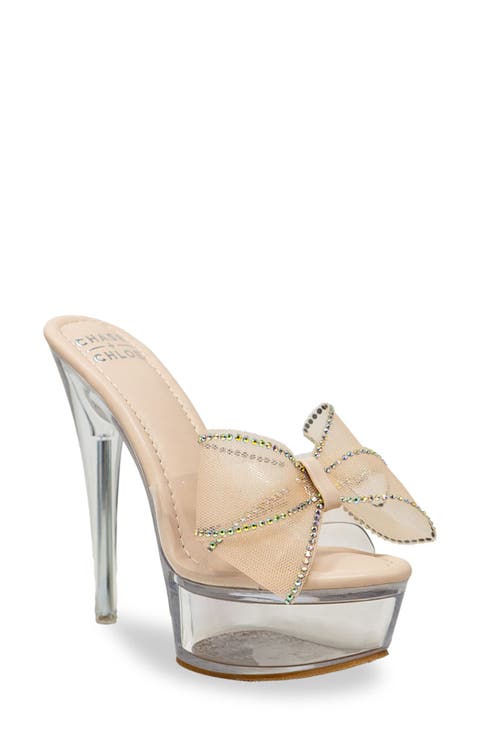 Rhinestone Bow Platform Sandal