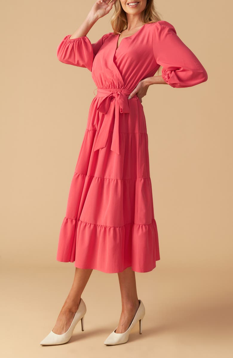 FLYING TOMATO Long Sleeve Faux Wrap Midi Dress, Alternate, color,