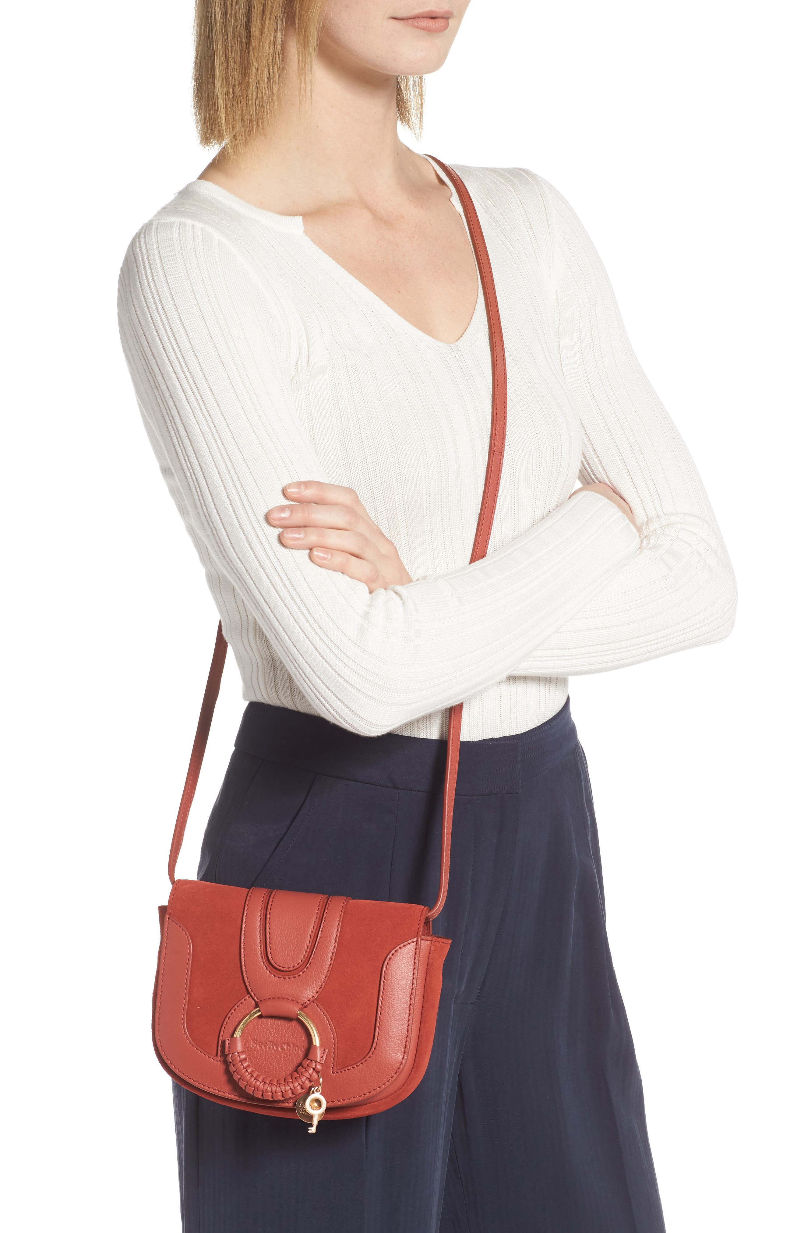 Mini Hana Leather Bag, Alternate, color, FADED RED