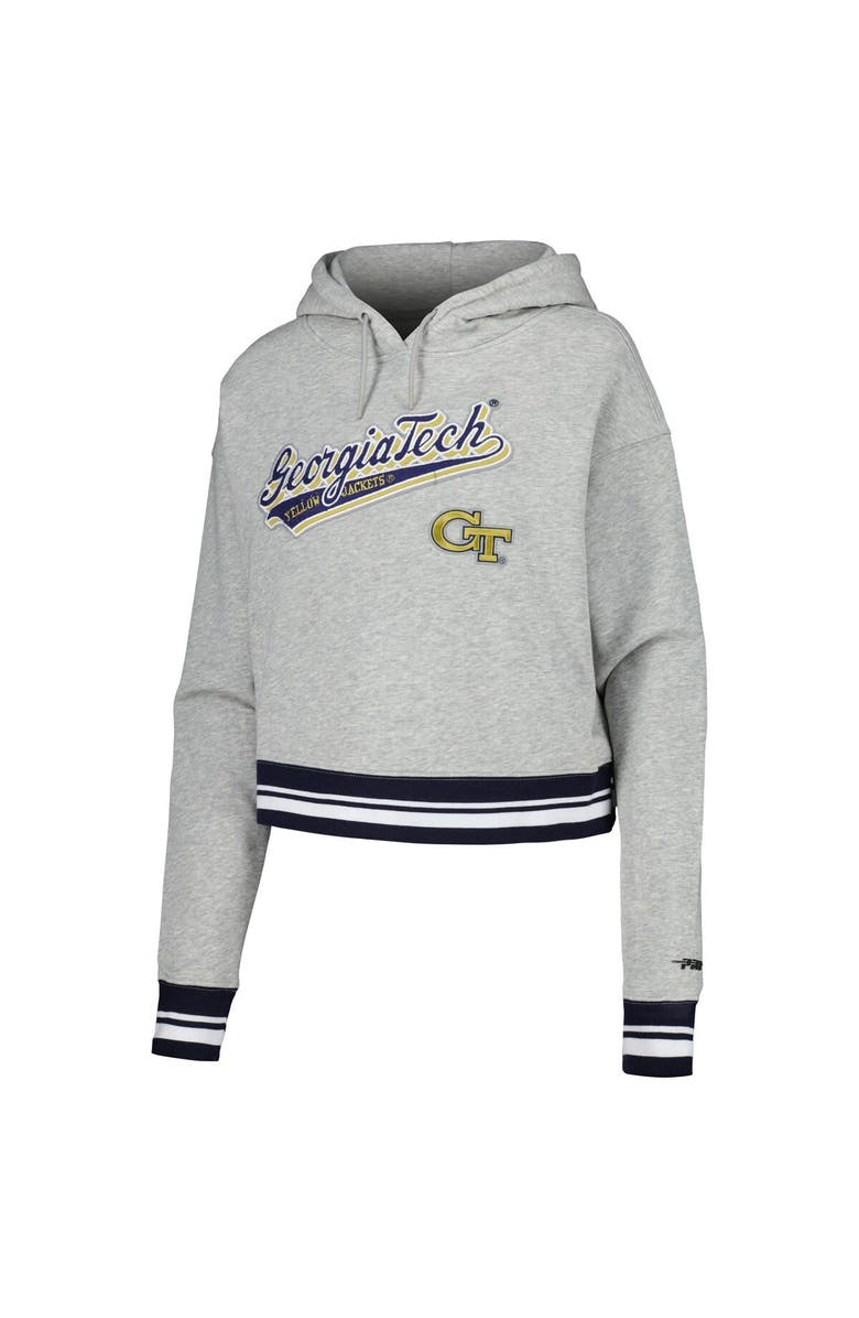 PRO STANDARD Women's Pro Standard Heather Gray Georgia Tech Yellow Jackets Script Tail Fleece Cropped Pullover Hoodie, Alternate, color, Heather Gray