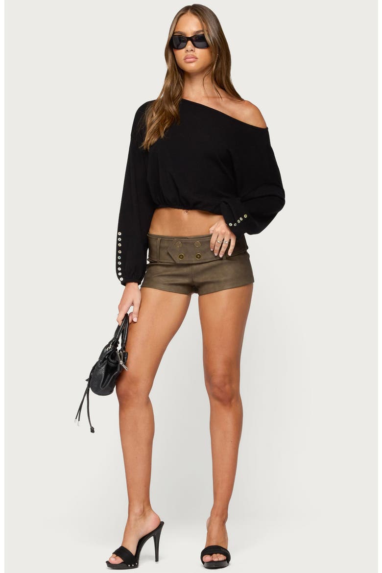 Darsy Faux Leather Micro Shorts, Alternate, color, BROWN