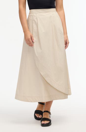 Shop Ellen Tracy Cotton Poplin Midi Skirt In Stone