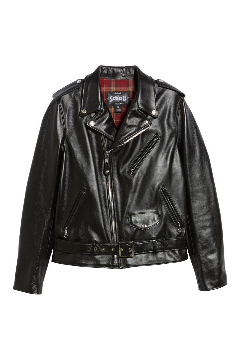Waxy Cowhide Leather Motorcycle Jacket, Alternate, color, BLACK