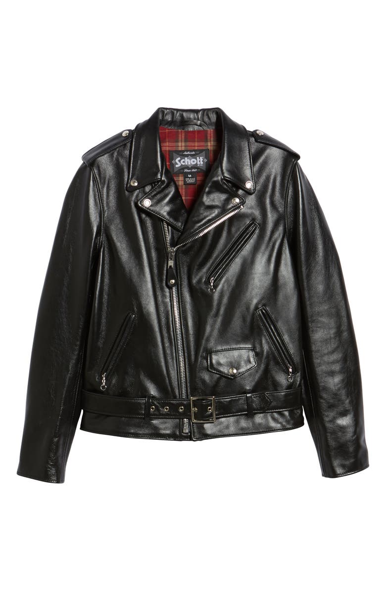 Schott NYC Waxy Cowhide Leather Motorcycle Jacket, Alternate, color, 