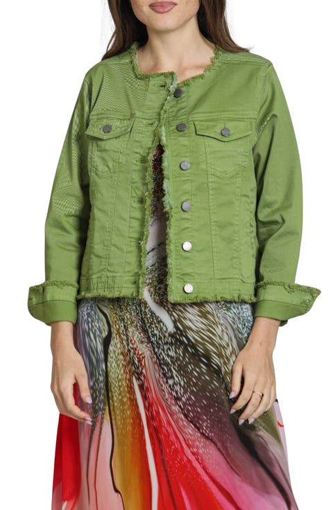 Frayed Collarless Denim Jacket