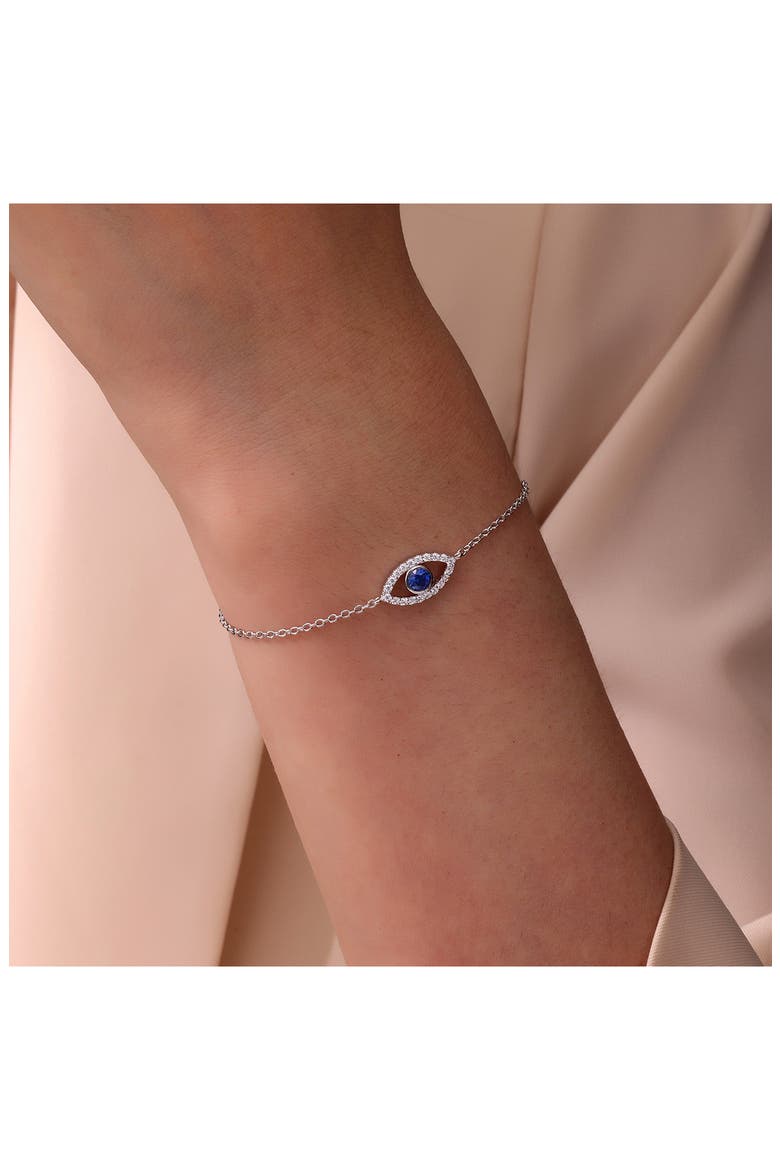 Simulated Diamond & Lab-Created Sapphire Evil Eye Bracelet, Alternate, color, BLUE