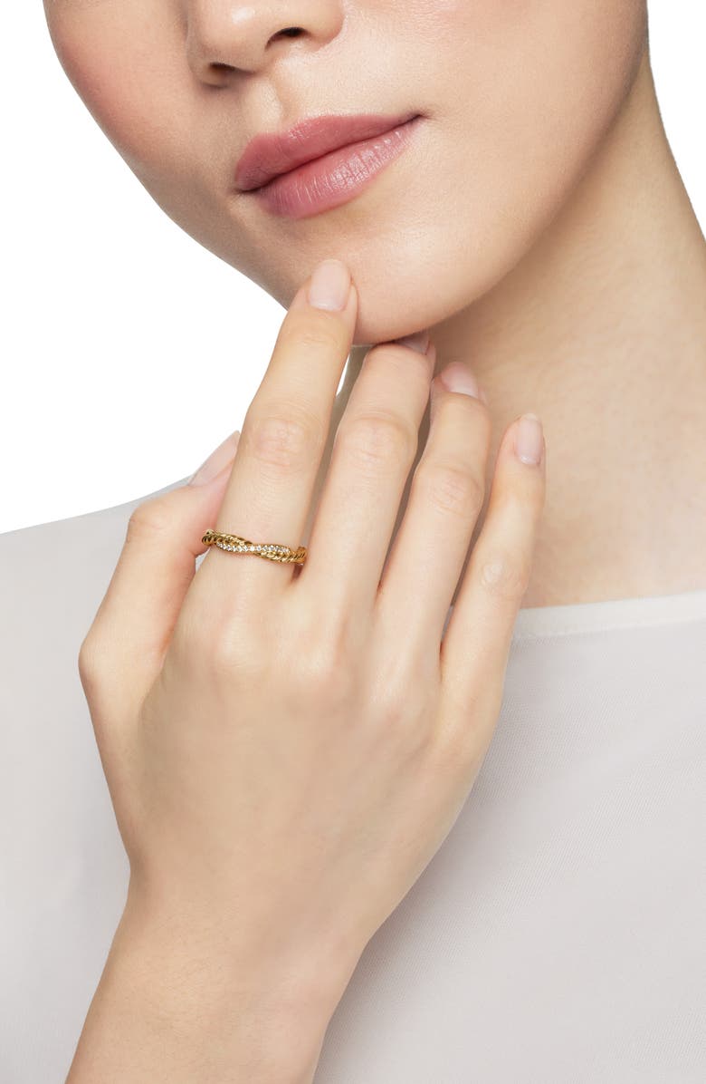 David Yurman Petite Infinity Twisted Ring in 18K Yellow Gold with Pavé Diamonds, Alternate, color, Gold