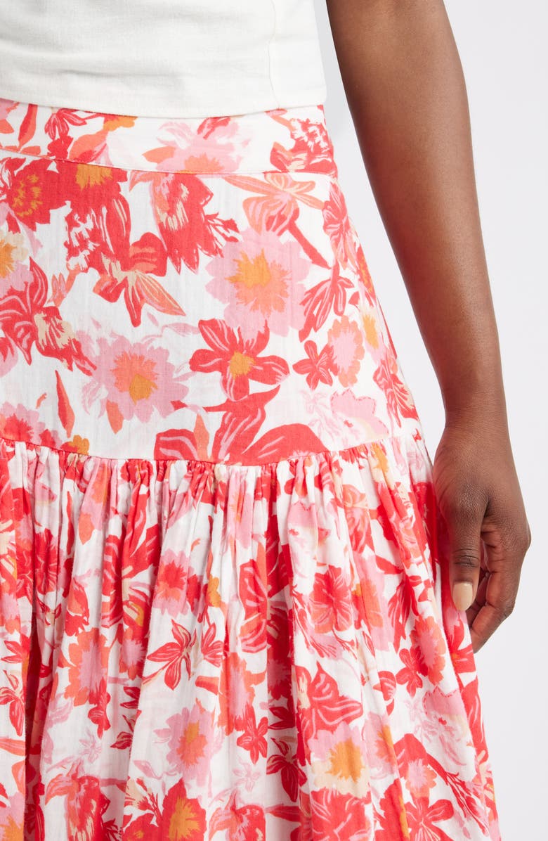 Caslon<sup>®</sup> Cotton Gauze Midi Skirt, Alternate, color, Ivory- Coral Palm Floral