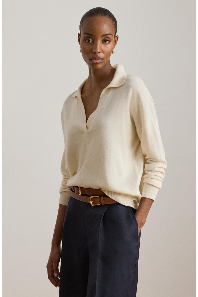 Relaxed Fit Cotton & Modal Polo Sweater, Alternate, color, MASCARPONE CREAM