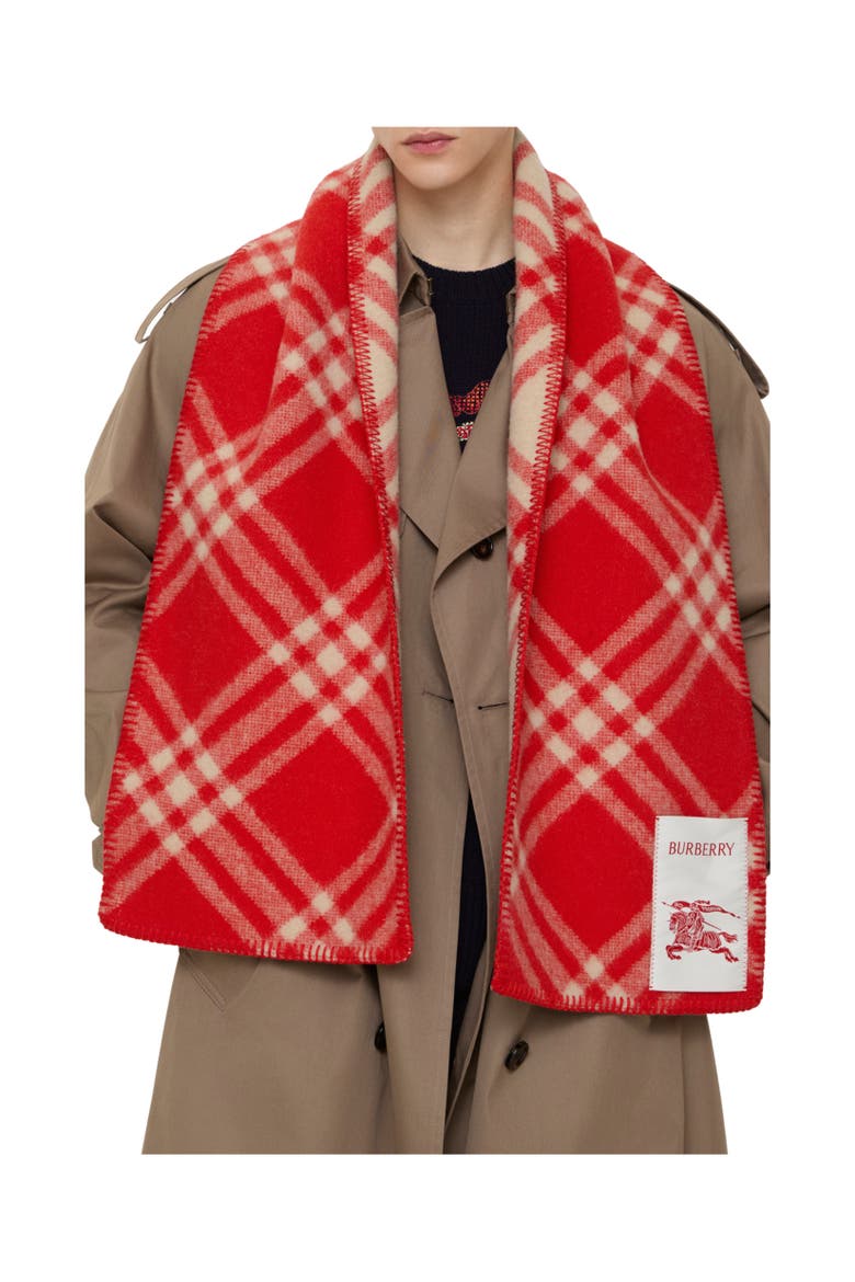Check Wool Scarf, Alternate, color, Crayon red