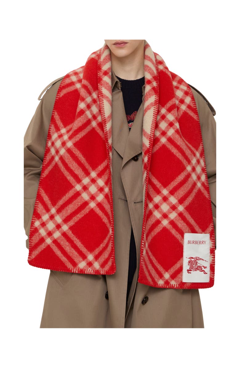 Burberry Check Wool Scarf, Alternate, color, Crayon Red