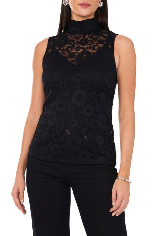 1.STATE Lace Sleeveless Mock Neck Top in Rich Black 