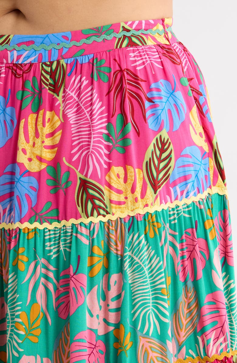 SUGARLIPS Wave Trim Tiered Maxi Skirt, Alternate, color, Fuchsia Pink