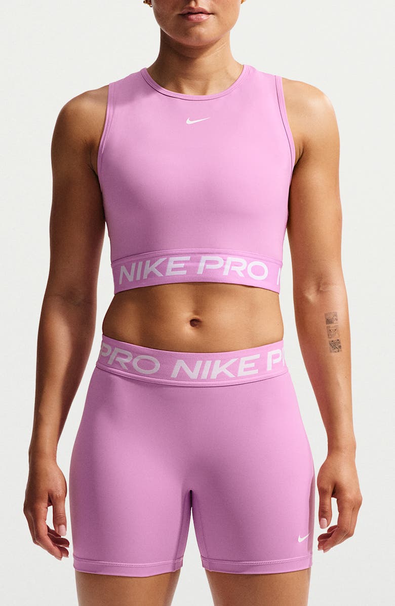 Nike Pro Dri-FIT Crop Tank Top, Main, color, Light Magenta/ White