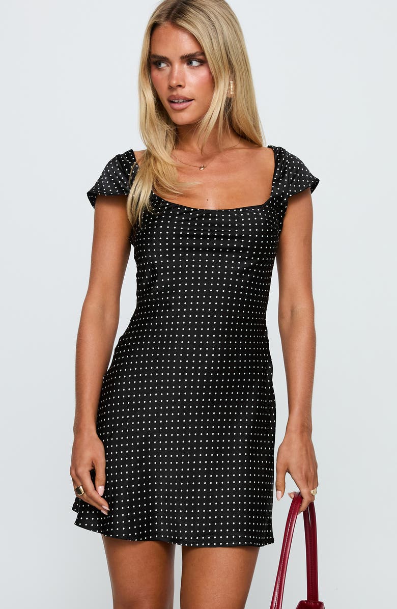 Princess Polly Lucienna Dot Minidress, Alternate, color, Black / White