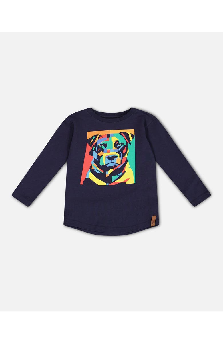 Deux par Deux Little Boy's Long Sleeve T-Shirt With Print Navy, Main, color, Peacoat