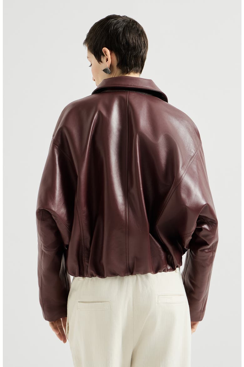 Nappa leather outerwear jacket with drawstring and monili, Alternate, color, Burgundy