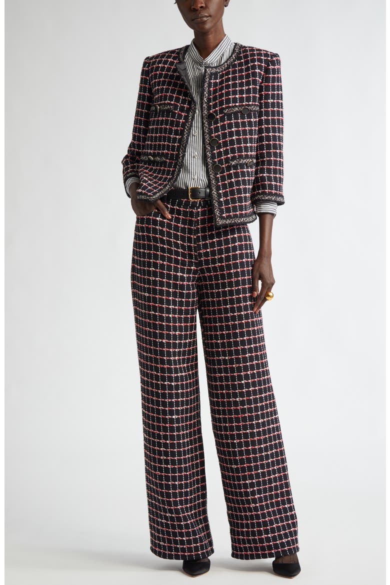 Windowpane Check Mixed Media Crop Jacket, Alternate, color, BLACK/ HAUTE RED/ PEARL MULTI