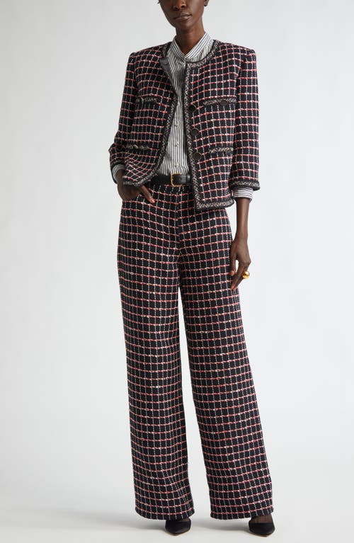 St John St. John Collection Windowpane Check Mixed Media Crop Jacket In Black
