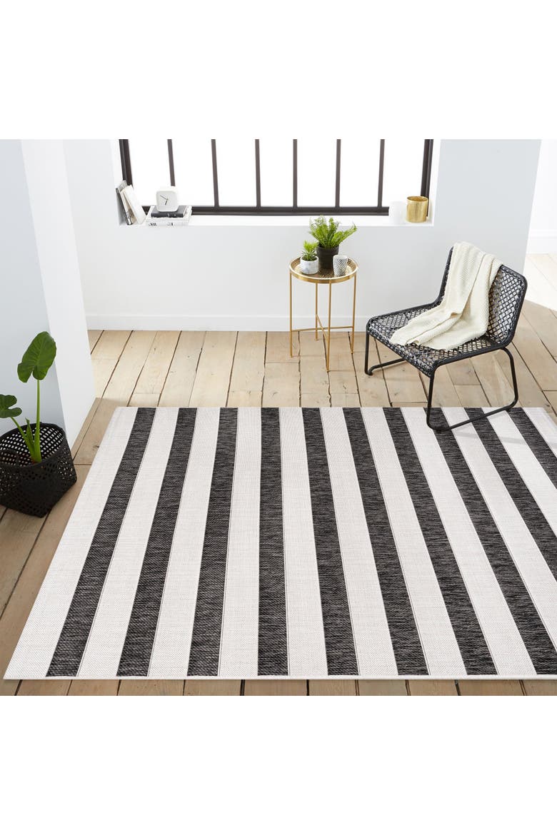 Aveiro Wide Stripe Indoor/Outdoor Area Rug, Alternate, color, Black/Cream