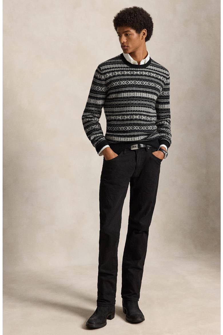 Fair Isle Wool Crewneck Sweater, Alternate, color, BLACK