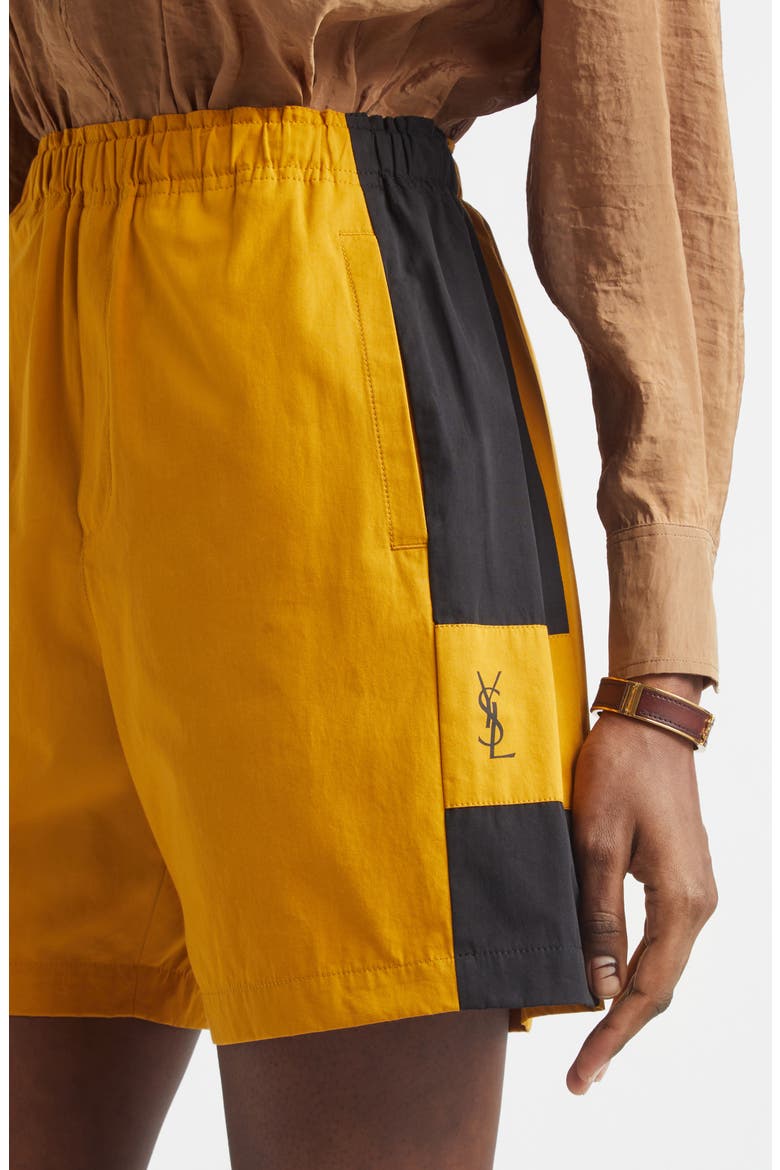 Cassandre Bicolor Cotton Serge Bermuda Shorts, Alternate, color, CURRY/ NOIR