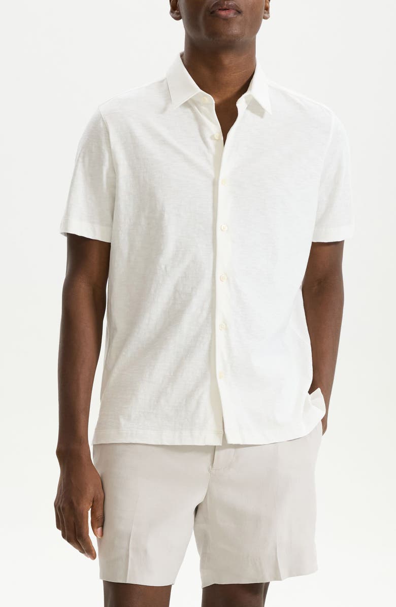 Theory Noran Short Sleeve Knit Button-Up Shirt, Main, color, White
