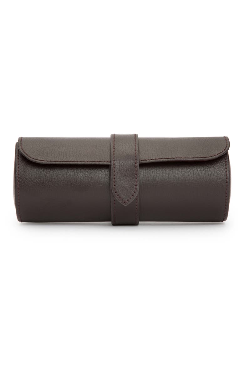 Black Leather Watch Roll, Main, color, BROWN