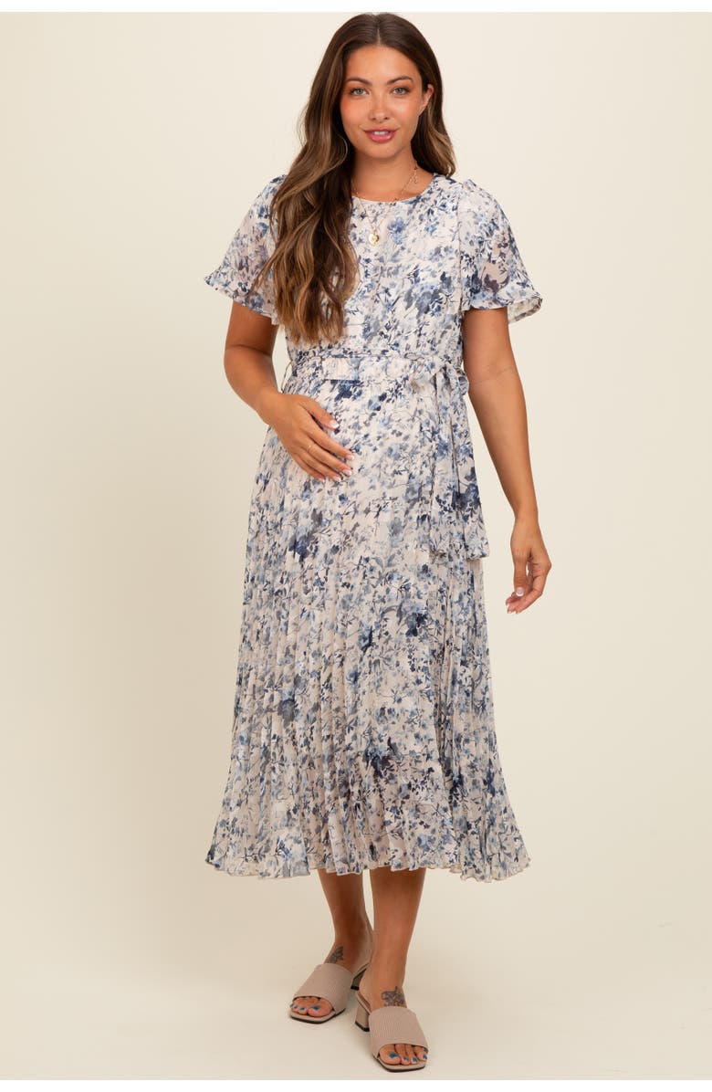 PinkBlush Floral Pleated Midi Dress, Alternate, color, Cream