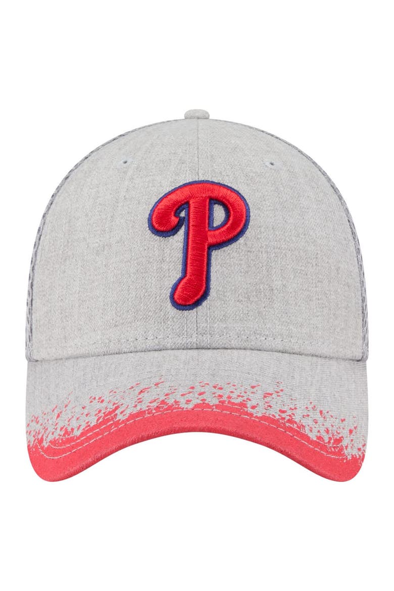 Men's New Era Gray Philadelphia Phillies Visor Paint Splatter 39THIRTY Flex Hat, Alternate, color, Gray
