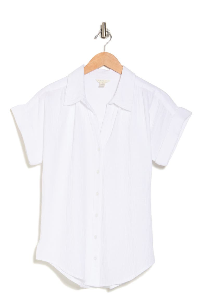 Short Sleeve Cotton Gauze Button-Up Shirt, Alternate, color, WHITE