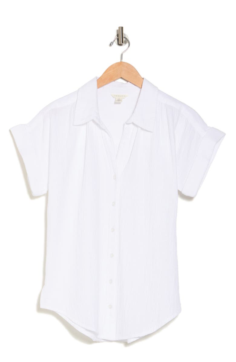 Caslon<sup>®</sup> Short Sleeve Cotton Gauze Button-Up Shirt, Alternate, color, White