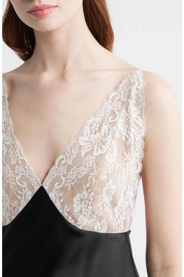 Ottilie Lace Bodice Open Back Satin Gown, Alternate, color, BLACK