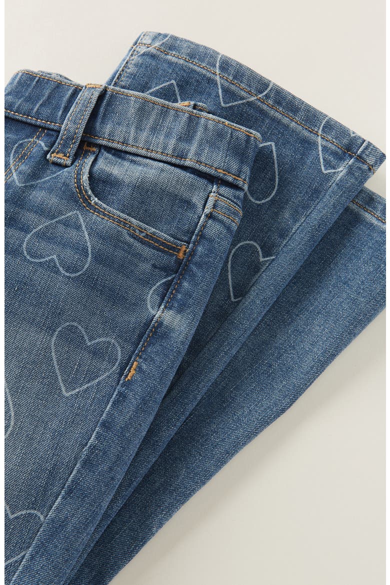 Kids' Distressed Pull On Stretch Flare Leg Jeans, Alternate, color, MEDIUM WASH OUTLINE HEARTS