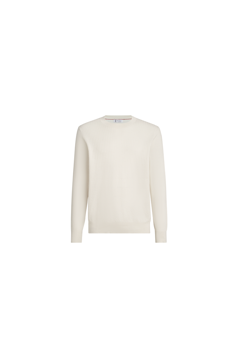 Cotton textured rib lightweight sweater, Alternate, color, White