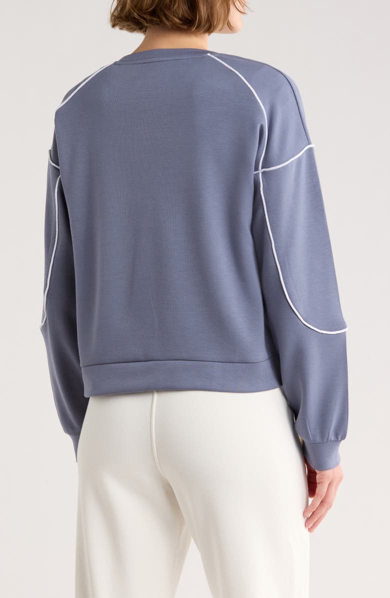 Jessica Simpson SoftSculpt Contrast Piped Sweatshirt, Alternate, color, Folkstone Gray/ Bright White