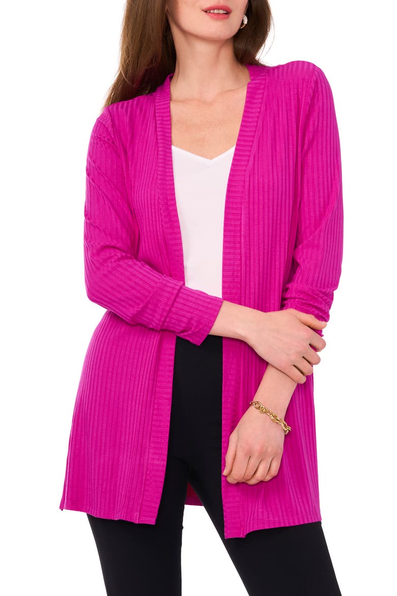 Open Front Rib Cardigan, Main, color, HOT PINK