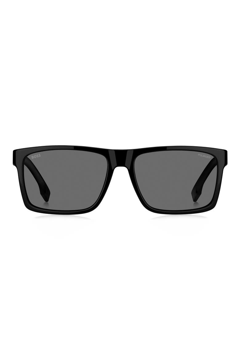 59mm Polarized Rectangular Sunglasses, Main, color, BLACK/ GREY POLAR