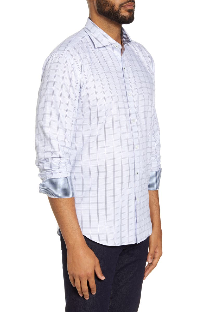 Bugatchi Shaped Fit Windowpane Button-Up Shirt, Alternate, color, 