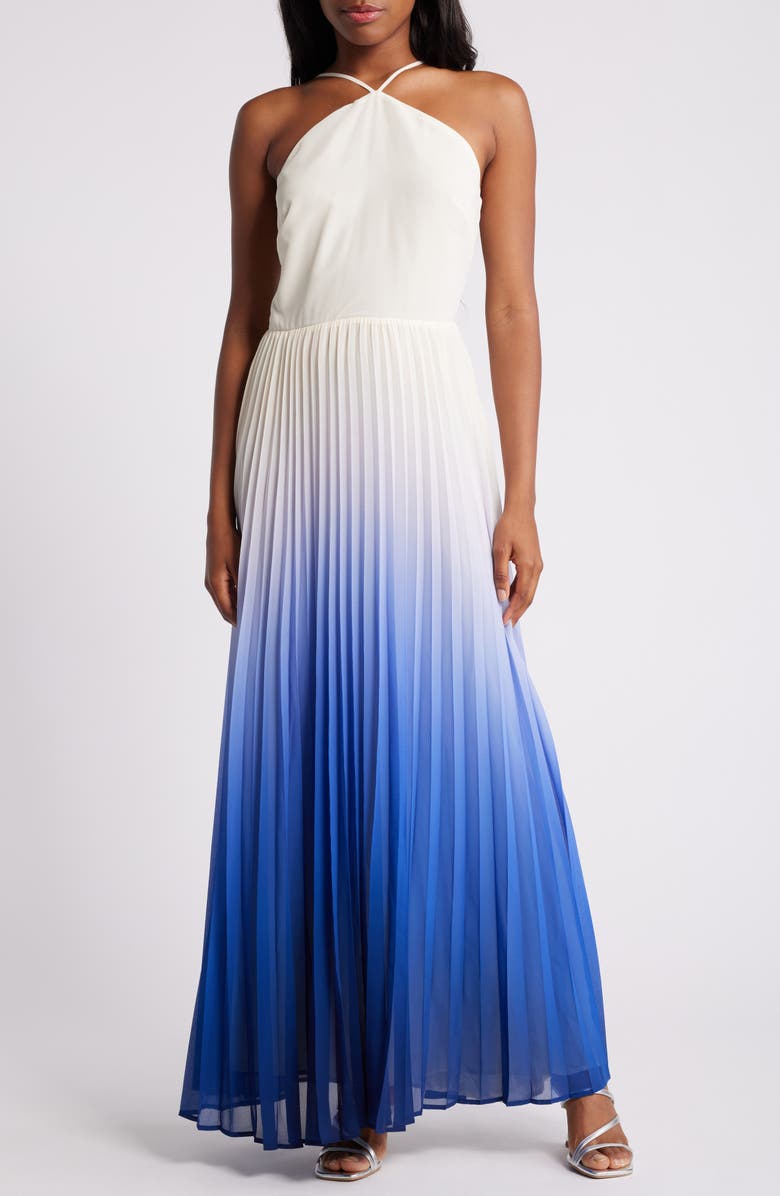 Chelsea28 Dip Dye Halter Pleated Maxi Dress, Main, color,